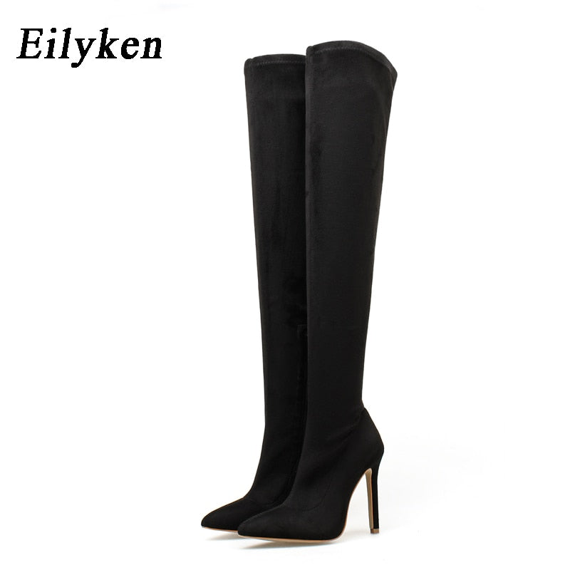 Over The Knee Women Boots Stretch High Heel Pointed Toe Boots