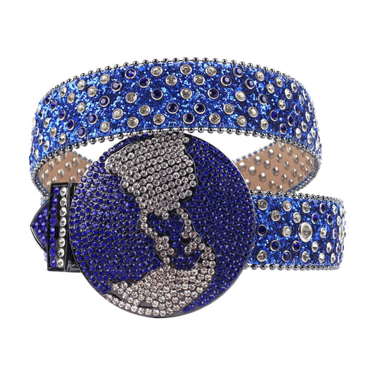 Crystal Rhinestone Unisex Globe Bling Studded Diamond Belt