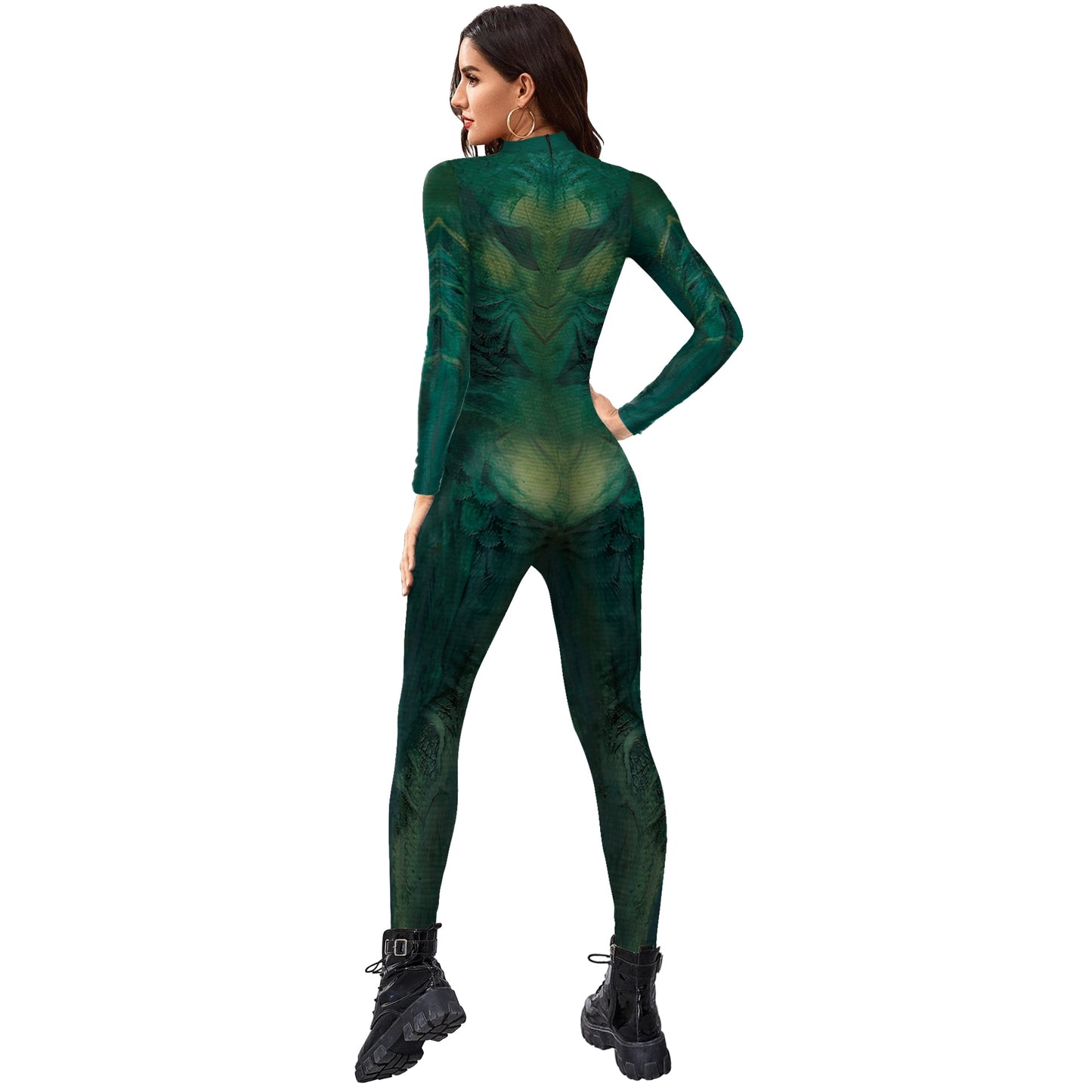 Green Alien Print Seamless Cosplay Costume Jumpsuit