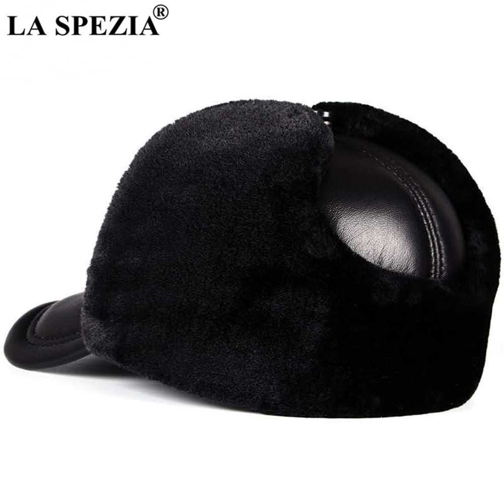 Men's Genuine Leather Sheepskin Earflap Ski Hat