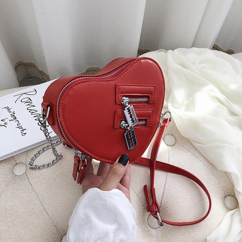 Love Heart Valentine Shape Double Zipper Chain Crossbody Purse