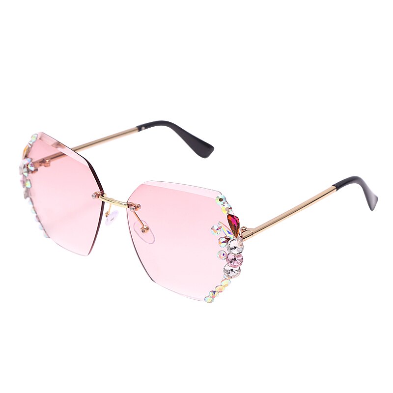 Bling Rhinestone Sun Glasses Women's Rimless Shades UV400