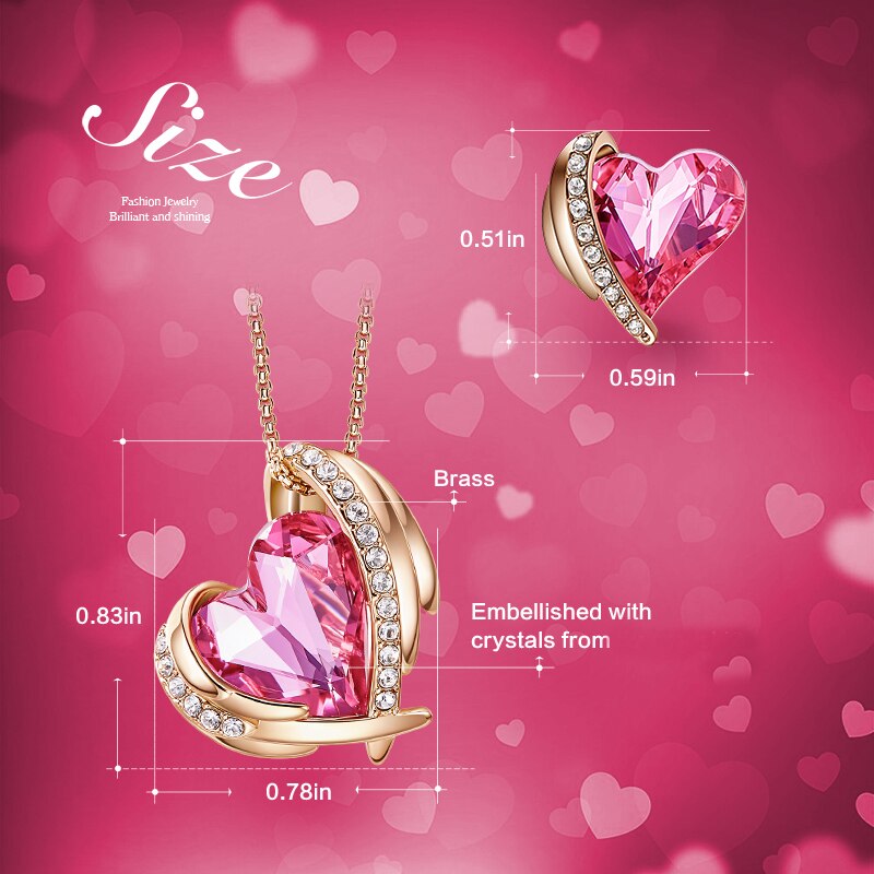 Embellished Crystal Heart Necklaces & Earrings Gift Sets