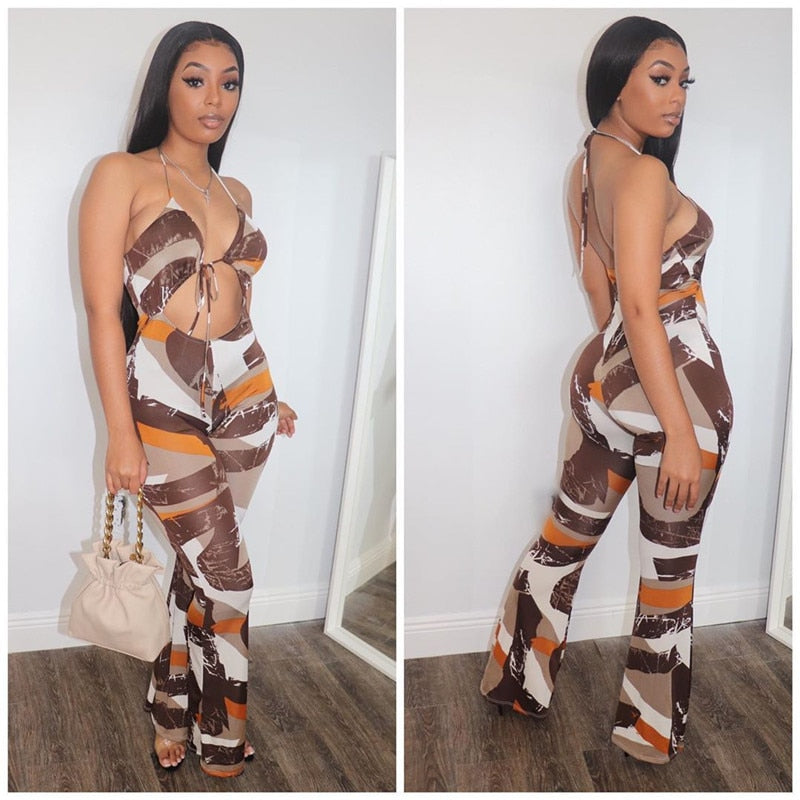 Swirl Design Palazzo Geometric Cut-Out Jumpsuit