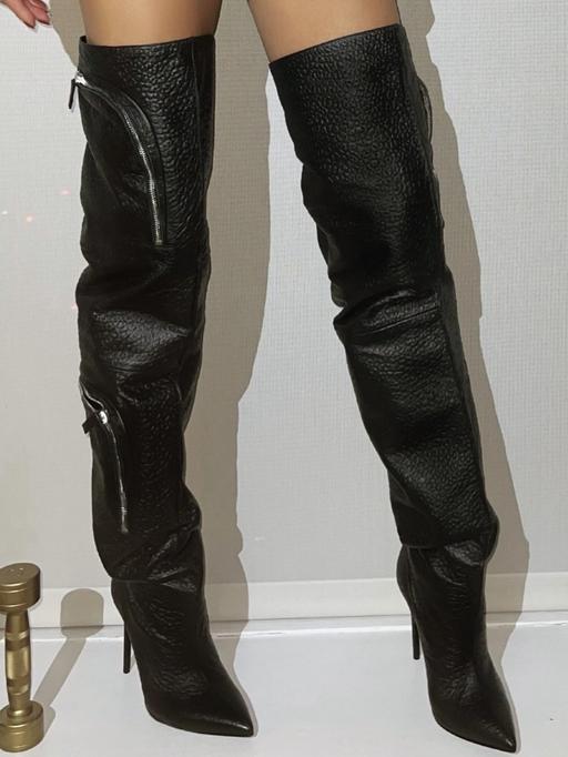 Thigh High Over-The-Knee Pocketed Stiletto Heel Pointed Toe Zipper Boots