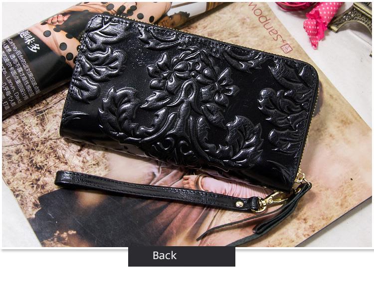 Waxed Leather Oil Embossed Flower Wallet