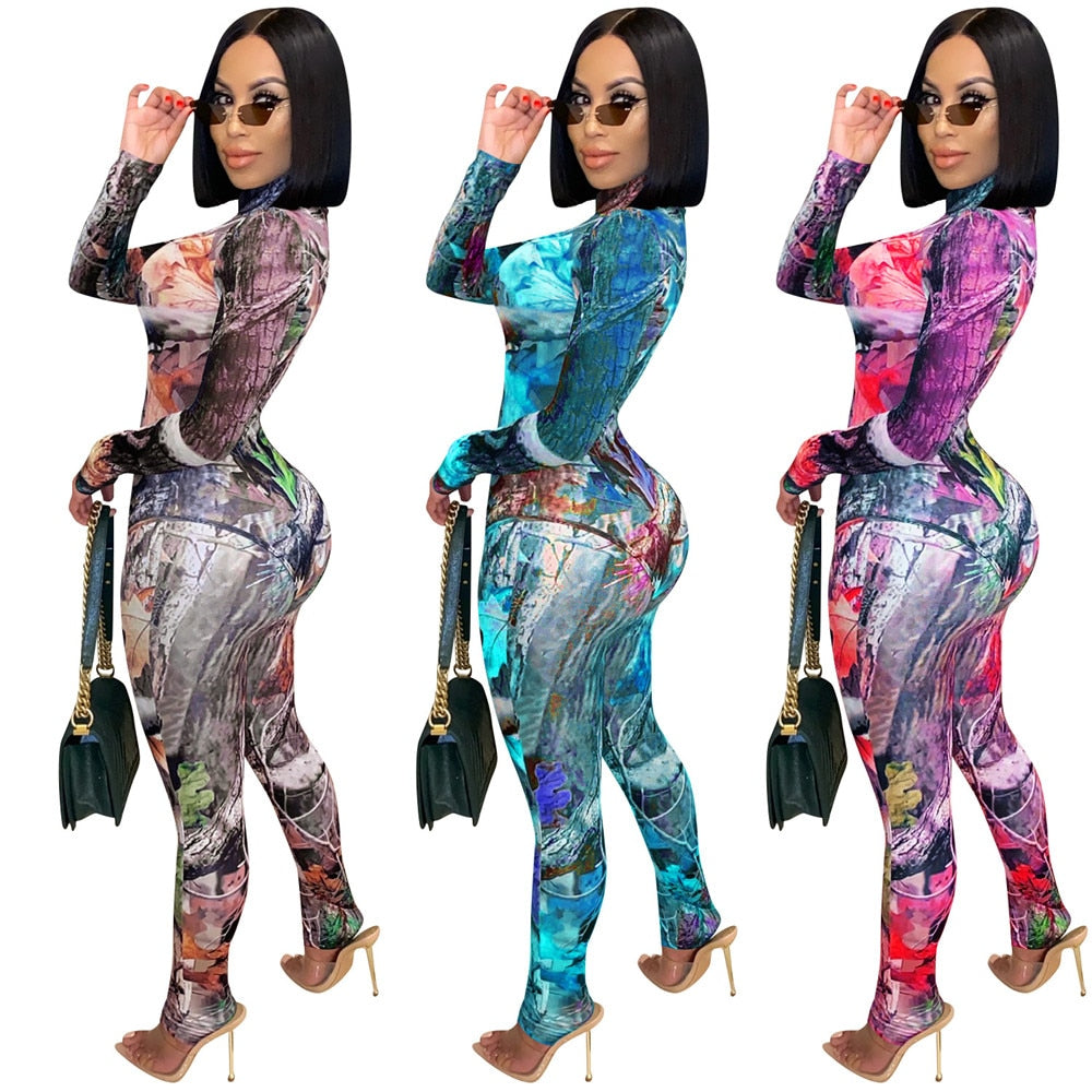 Festival Mesh Sheer Long Sleeve Bodysuit + Leggings 2-Piece Set