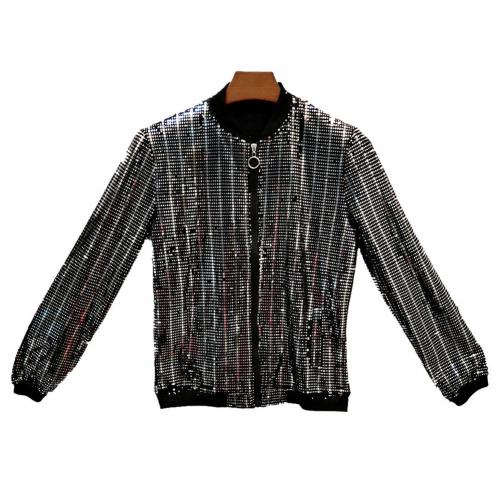 Shiny Sequins Long Sleeve Glitter Zipper Bomber Jacket