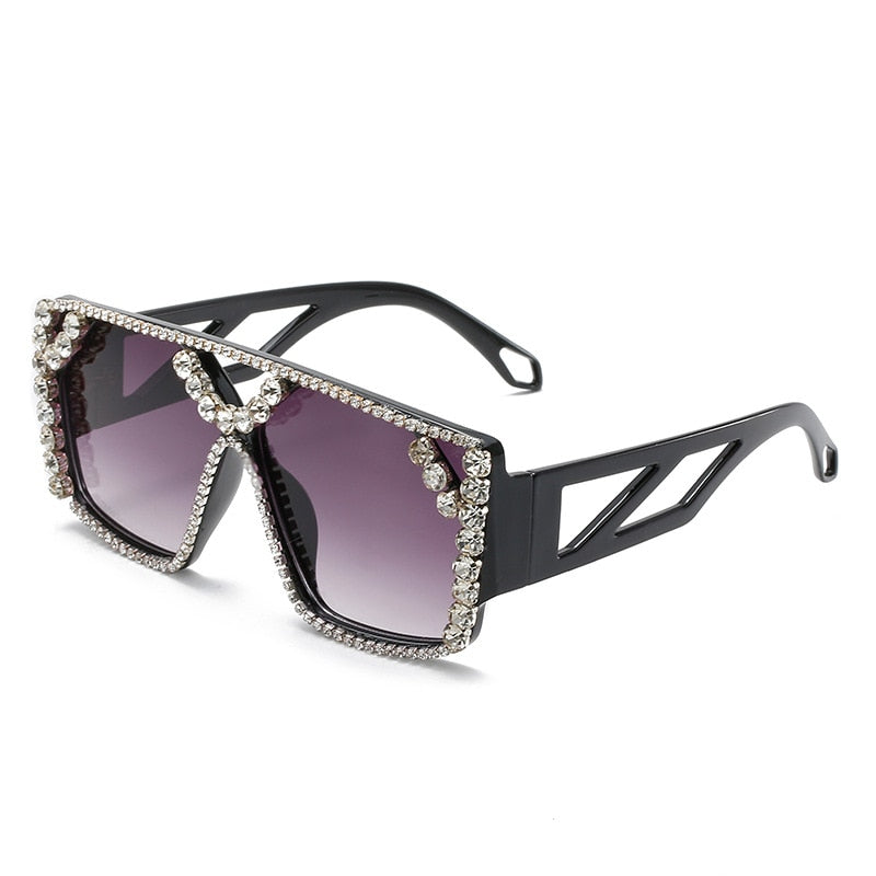 Oversized Square Diamond Rhinestone  Designer UV400 Unisex Sunglasses