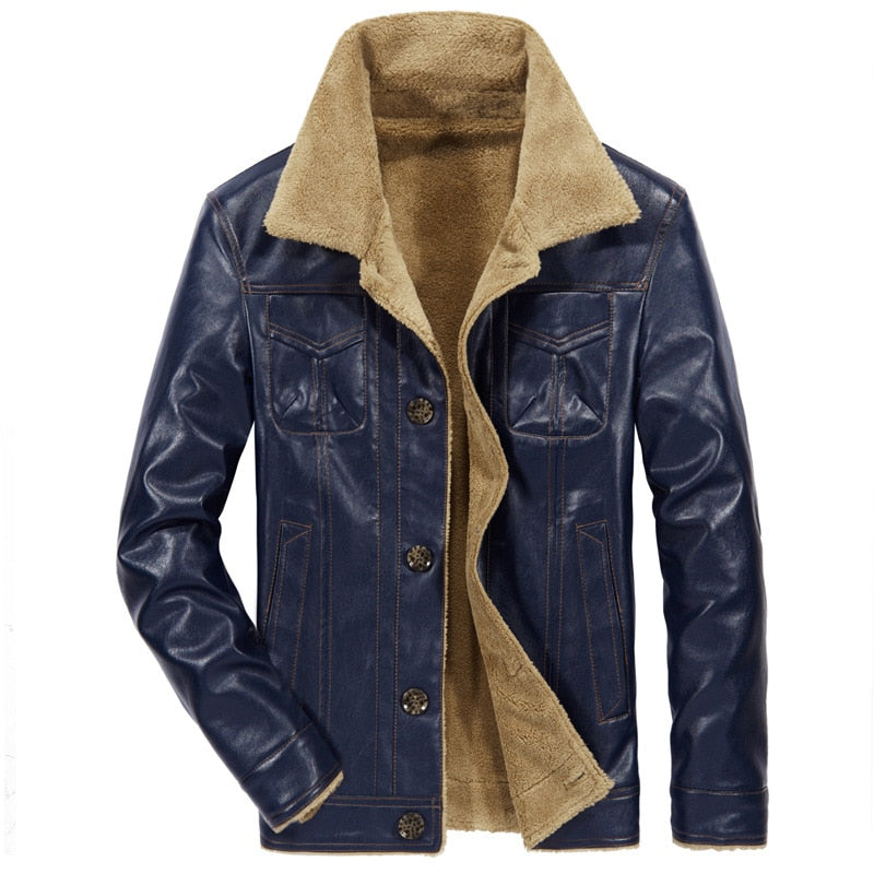 Men's Fur Collar Leather Biker Jacket