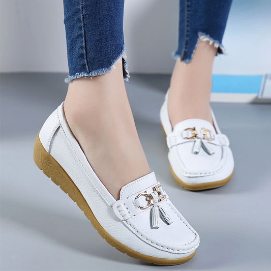 Women's Genuine Leather Flat Loafer Moccasins Slip On Shoes Plus Size