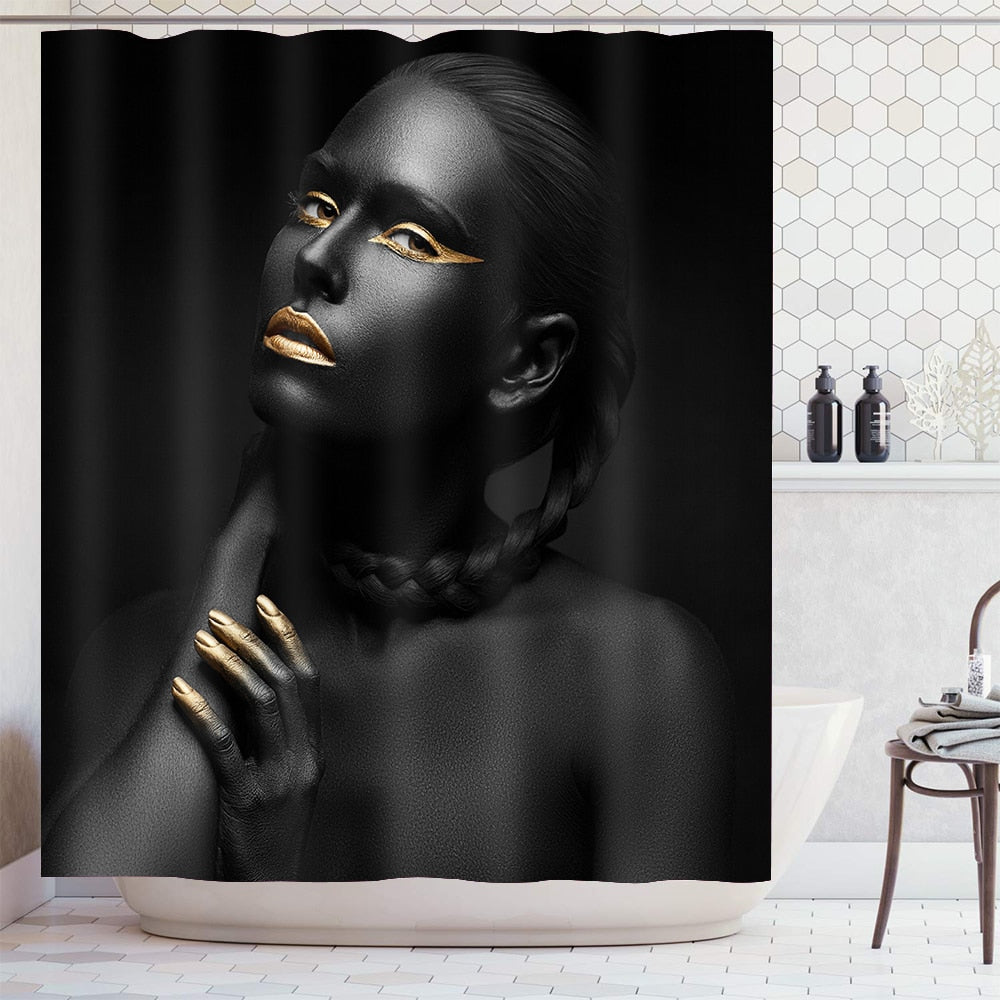 Black Woman w/ Gold Waterproof Shower Curtain