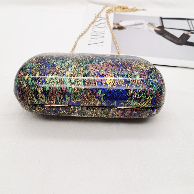 Paint Splash Design Shell Acrylic Evening Clutch Purse