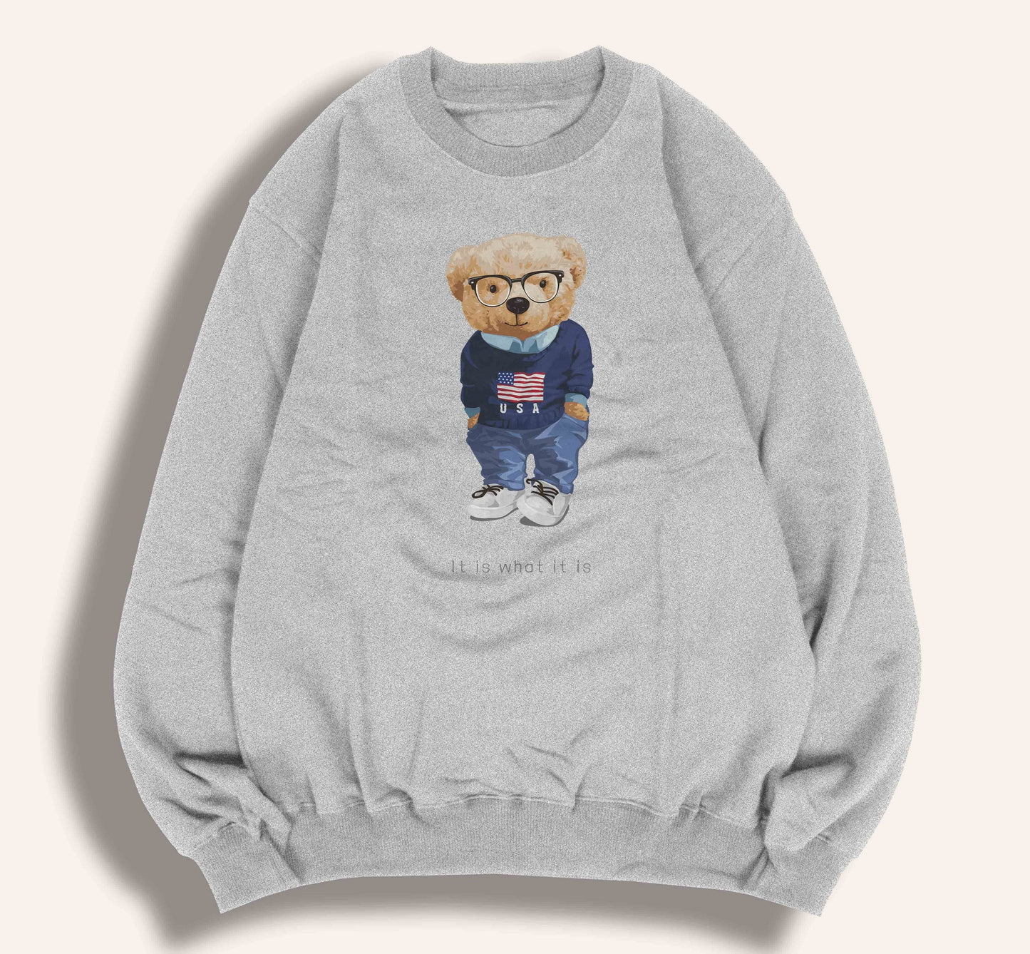 Teddy Bear "It Is What It Is" Letter Printed Unisex Heavy Blend Crewneck Sweatshirts