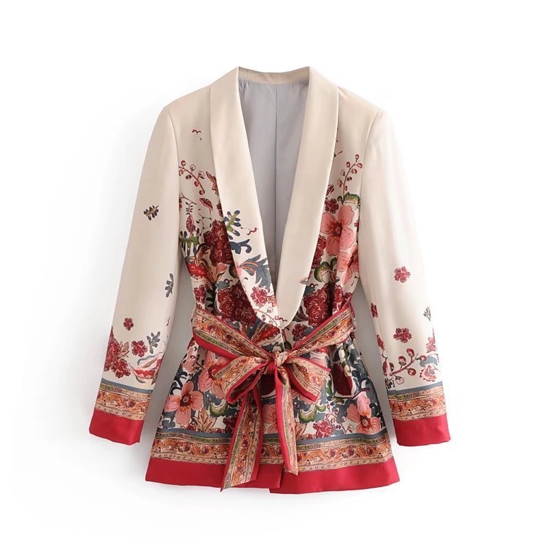 Kimono Cross V-Neck Long Sleeve Blazer Jacket OR Printed Wide Leg Drawstring Loose Pants-Suit Separates