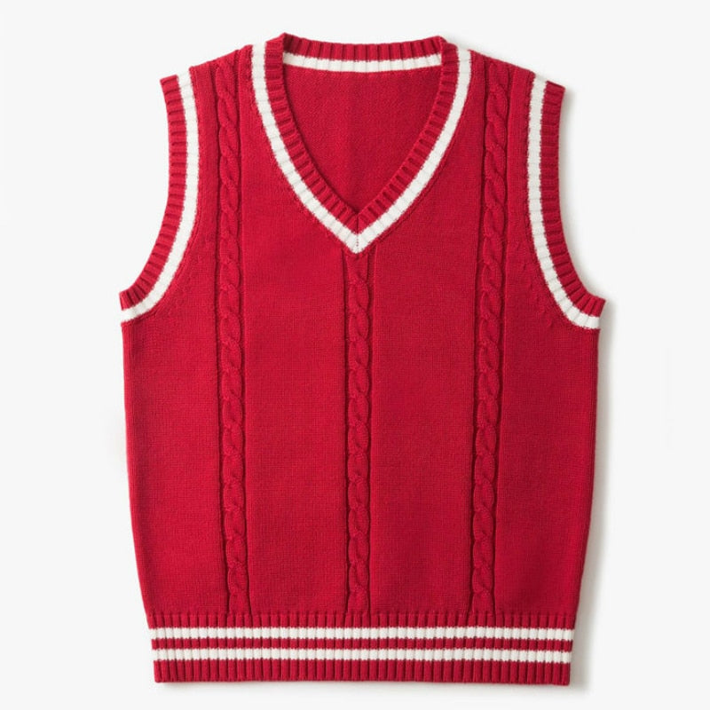 Men's Velvet V-Neck Striped Prep Sweater Vest