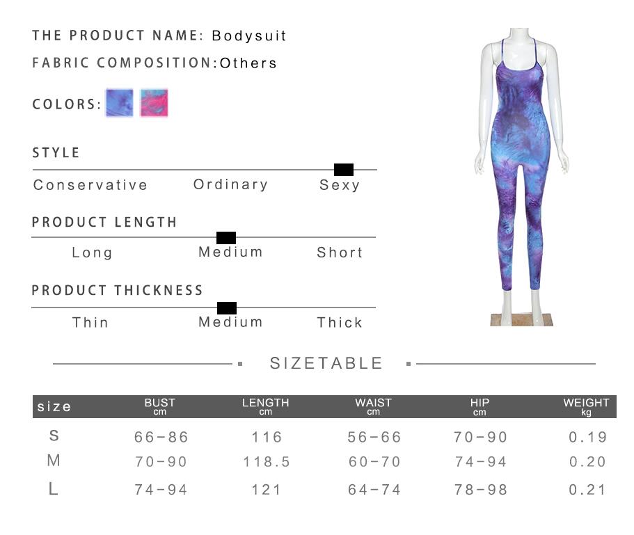 Tie-Dye Bodycon Sleeveless Backless Workout Fitness Jumpsuit