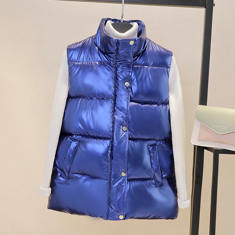 Plus Size Glossy Vest winter Down Sleeveless Jacket  to 4XL