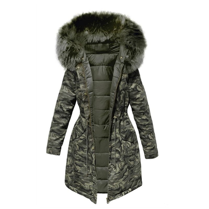 Hooded Batwing Sleeve Faux Fur Denim Jean or 3/4 Length Camouflage Women's Jackets/Coats