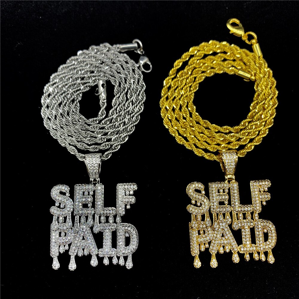 Iced Out Bubble "Self Paid" Pendant Rope Chain