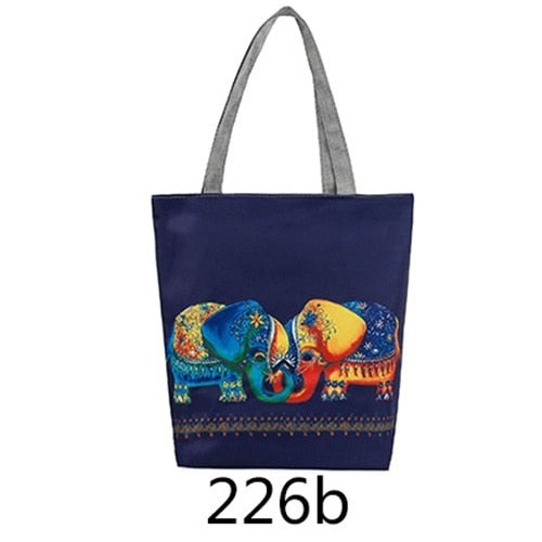 Floral Print Women Shoulder Canvas Shopping Tote Bag