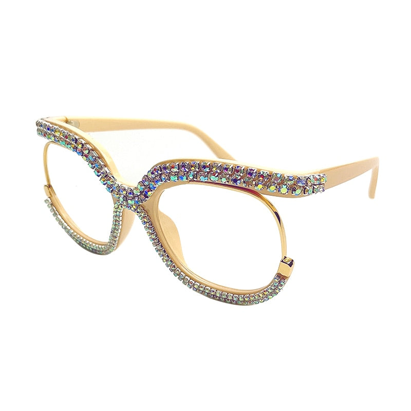 Crystal Diamond Rhinestone Cat-Eye Optical Anti-Blue Light Eyeglasses