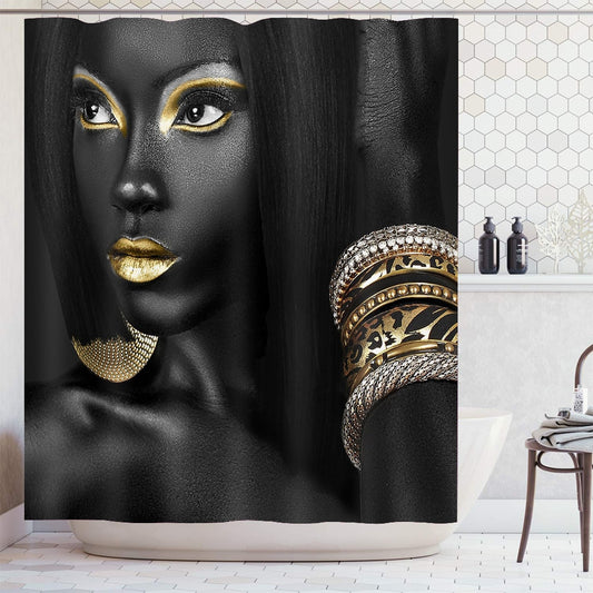 Black Woman w/ Gold Waterproof Shower Curtain