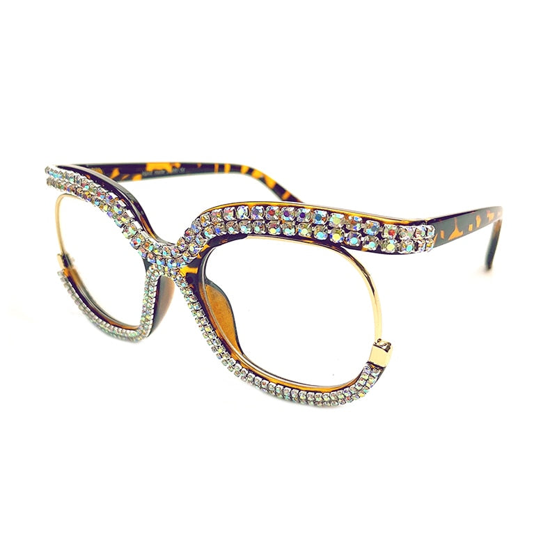 Crystal Diamond Rhinestone Cat-Eye Optical Anti-Blue Light Eyeglasses