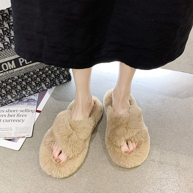 Women's Furry Open Toe Slides/Slippers