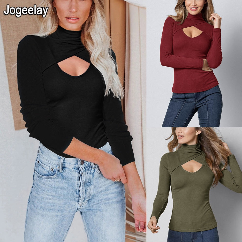 Threaded Slim Long Sleeve Hollow Out Knit Ladies Top