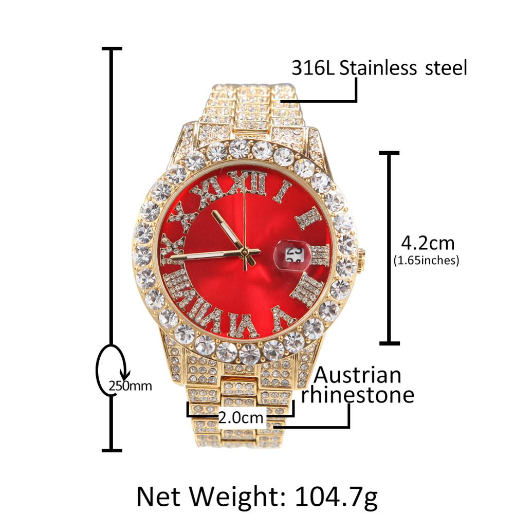 Big Dial Full Iced Out Colored Stainless Steel Men's Watches