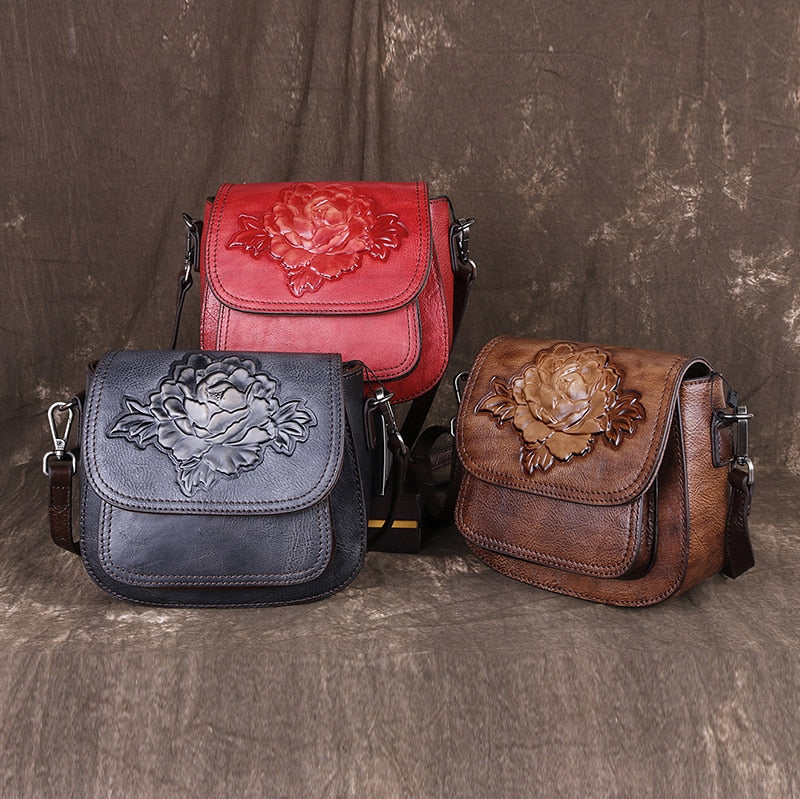 Small Embossed Women Genuine Leather Floral Purse