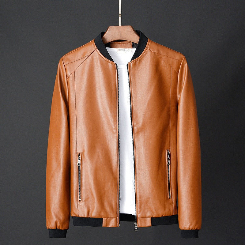 Men's Faux Leather Bomber Biker PU Baseball Jacket to 7X