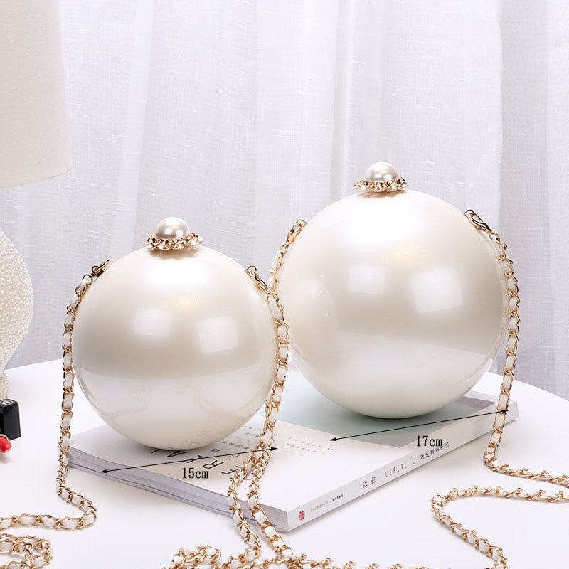 Round Pearl Acrylic Clutch Chain Purse