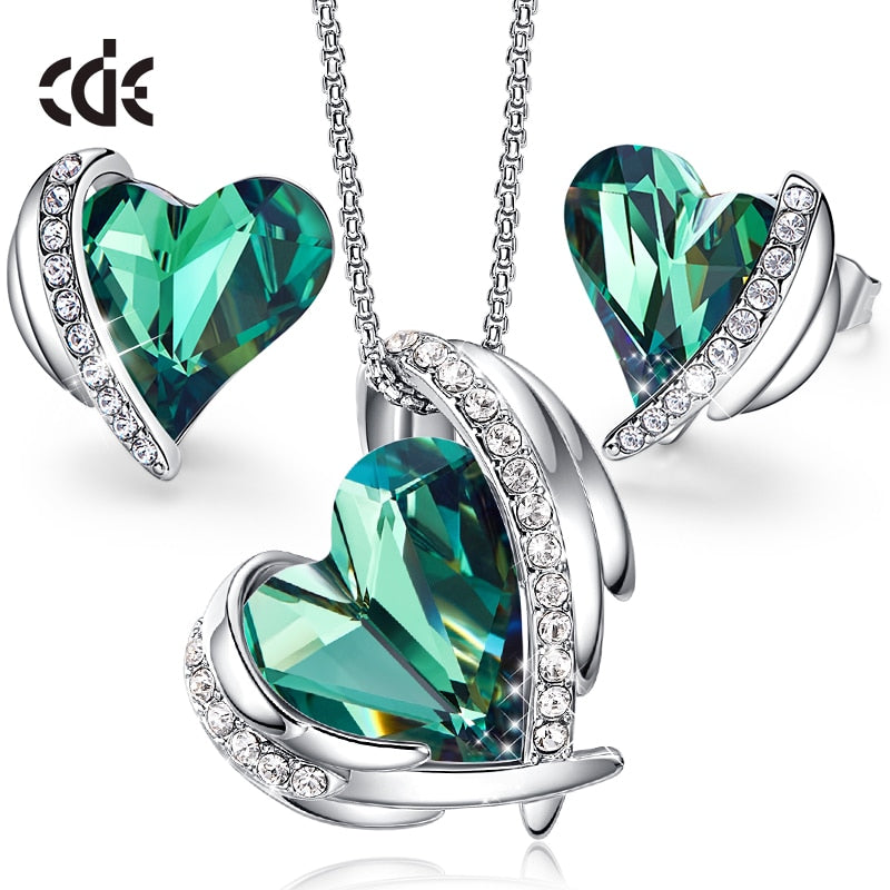 Embellished Crystal Heart Necklaces & Earrings Gift Sets