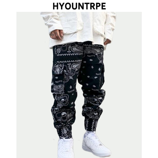 Bandana Print Men's Hip Hop Loose Fit Elastic Waist Harem Pocket Sweatpants