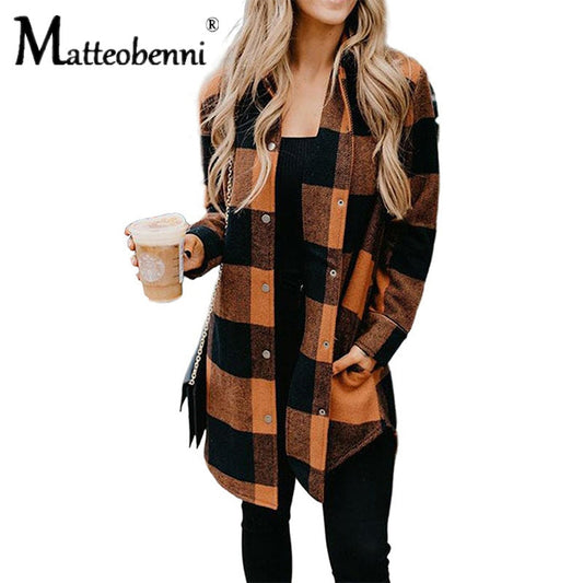 Long Women's Plaid Printed Blouse/Shirts