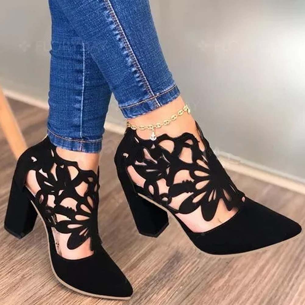 Retro Concise Pointed Toe Thick High Heel Sandals