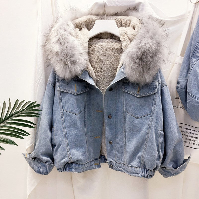 Hooded Batwing Sleeve Faux Fur Denim Jean or 3/4 Length Camouflage Women's Jackets/Coats