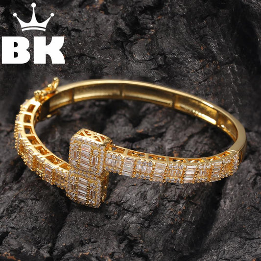 Custom Open Square Iced Out CZ Gold/Silver Bracelet