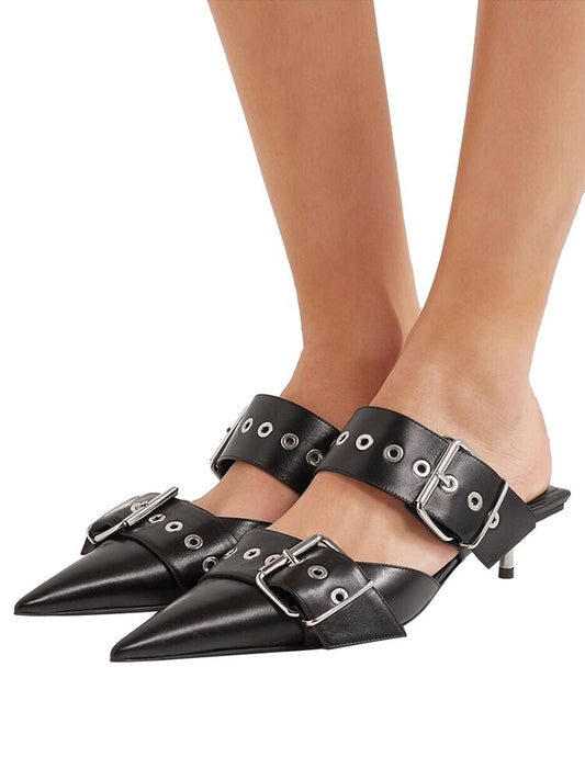 Punk Style Metal Heel Pointed Toe Mule Pumps