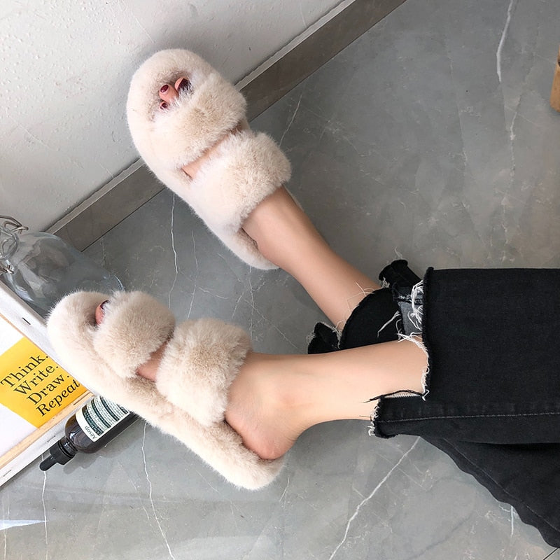 Women's Furry Open Toe Slides/Slippers