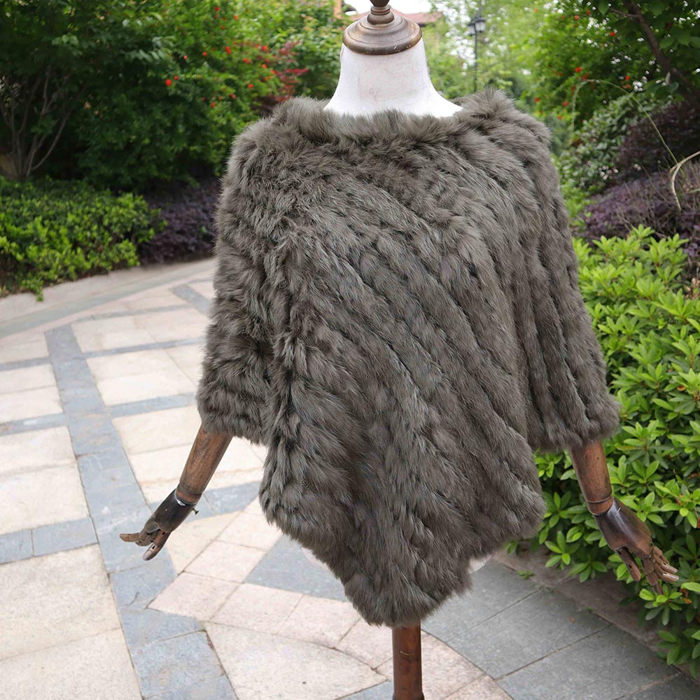 Knitted Natural Rabbit Fur Shawl