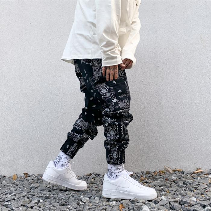 Bandana Print Men's Hip Hop Loose Fit Elastic Waist Harem Pocket Sweatpants