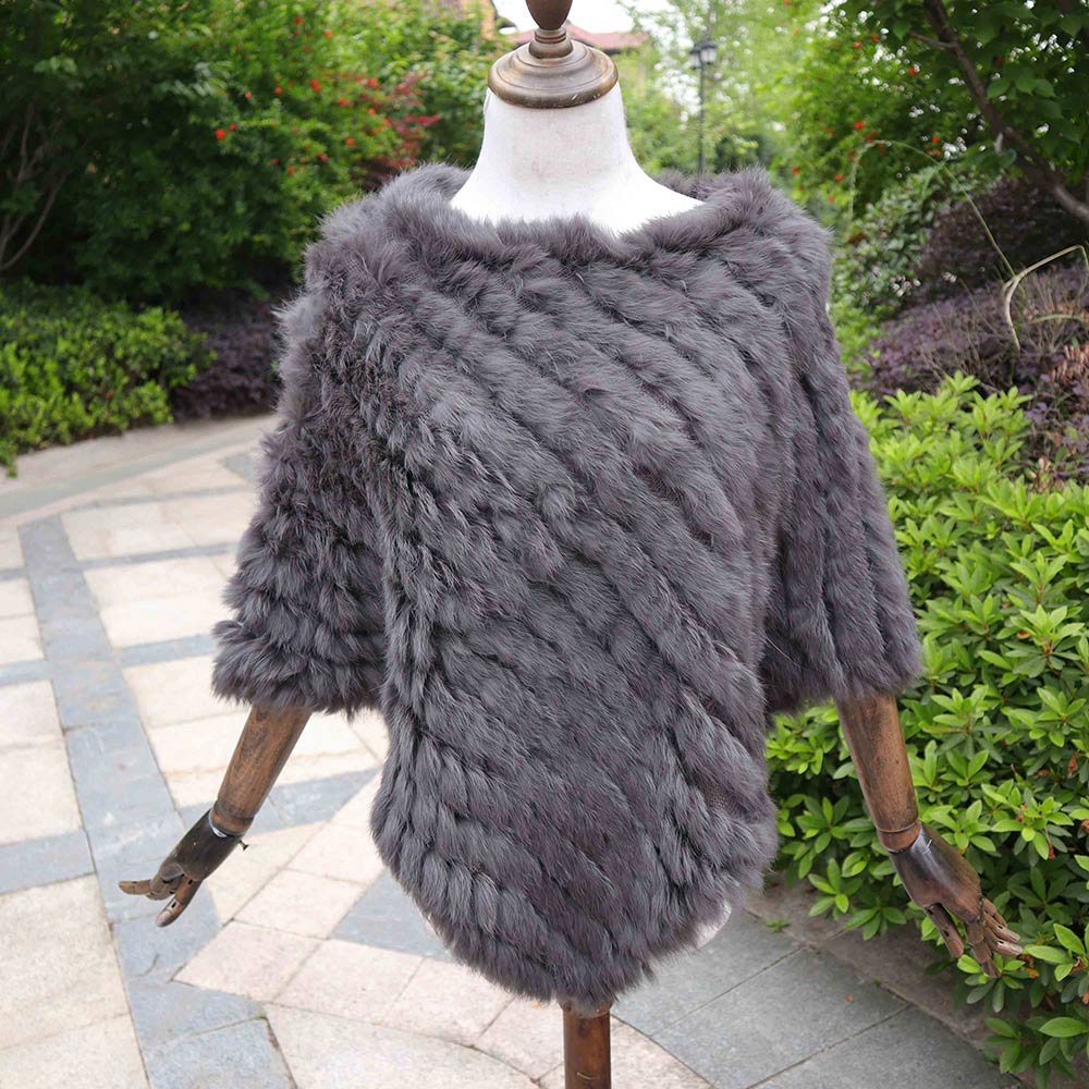 Knitted Natural Rabbit Fur Shawl