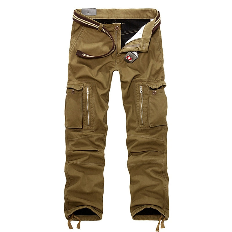 Men's Zipper Cotton Trousers Loose Army Green Cargo Pants