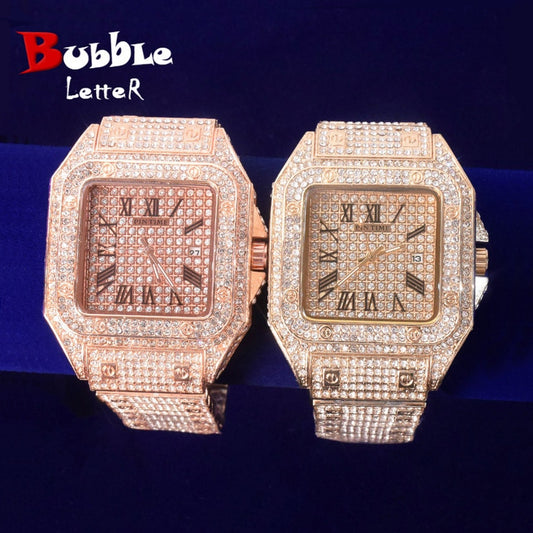 Men's Bubble Letter Proud Big Dial Quartz Luxury Rhinestone Watch