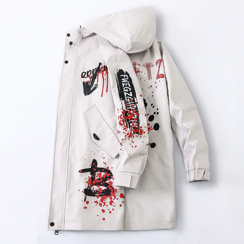 Grafitti Men's Midi Windbreaker Hooded Coat