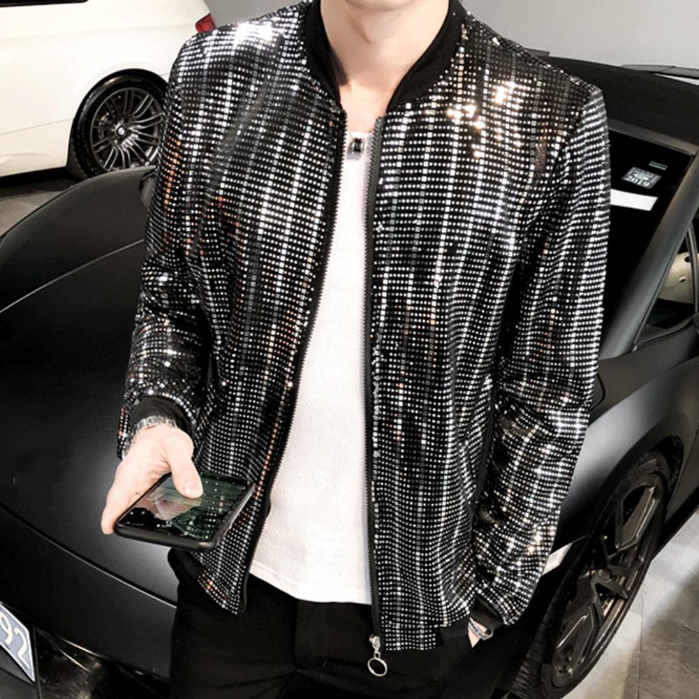 Shiny Sequins Long Sleeve Glitter Zipper Bomber Jacket