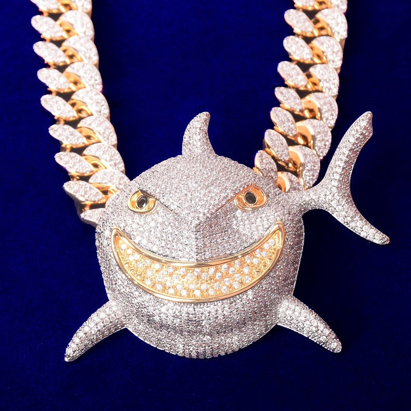 Iced Shark Pendant Cuban Link Chain